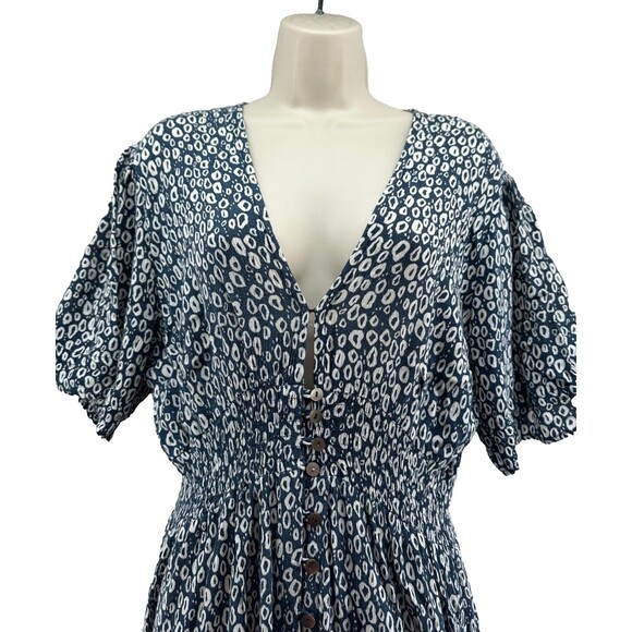 Cleobella Violeta Dress Size M Blue White Print Button Front V-Neck Sundress - Picture 7 of 16